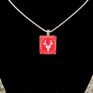Hand Crafted White & Pink Reindeer Scrabble Tile Pendant